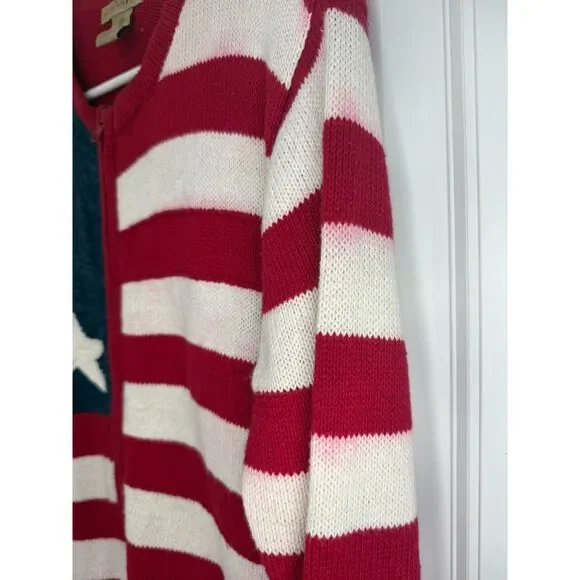 Mountain Lake Americana Flag Zip-Up Knit Cardigan Vintage 90s Patriotic 4th July - Picture 2 of 10